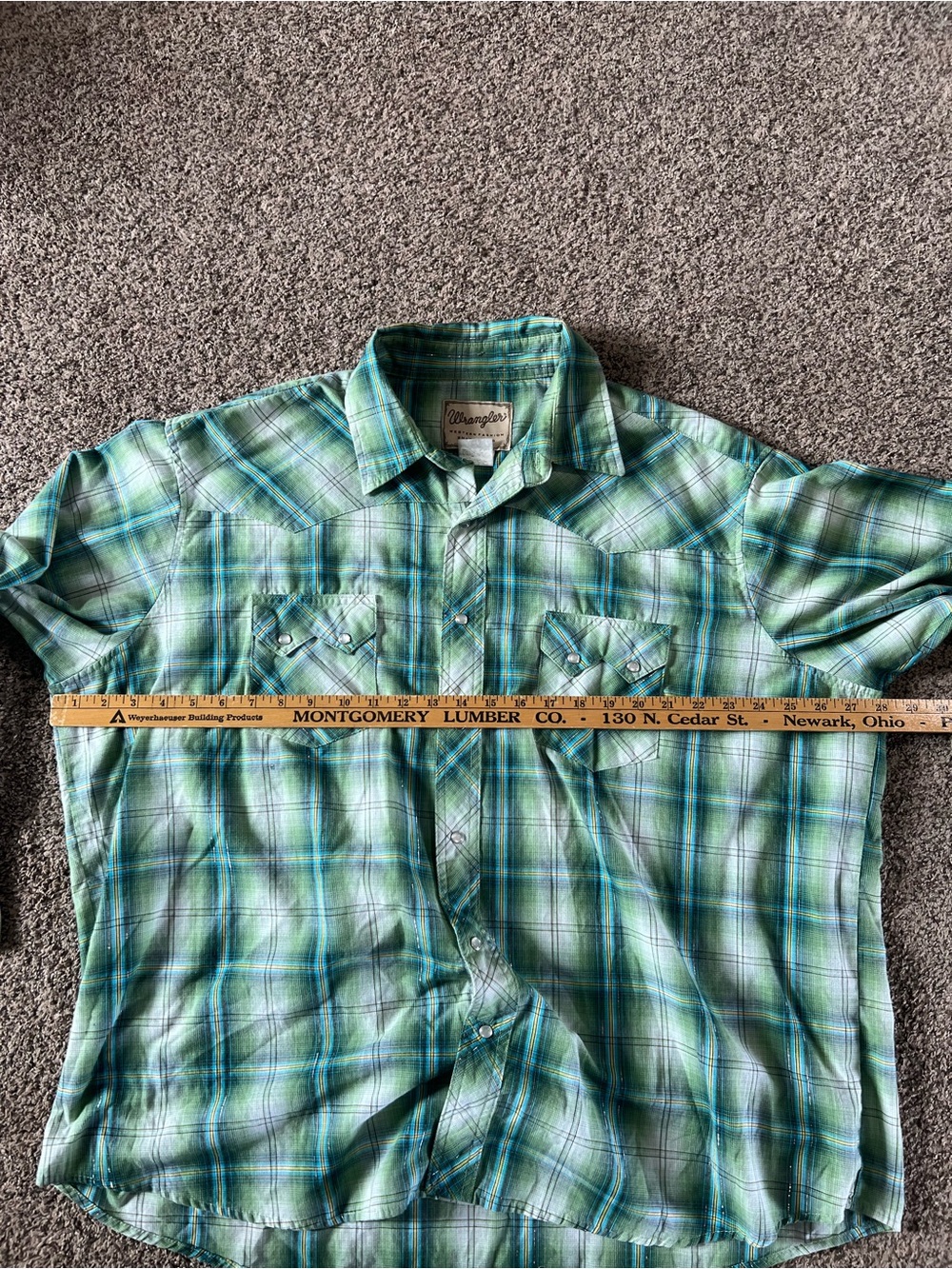 Wrangler Western Fashion Pearl Snap Shirt Green And White Men's 2XL Casual - Picture 6 of 7